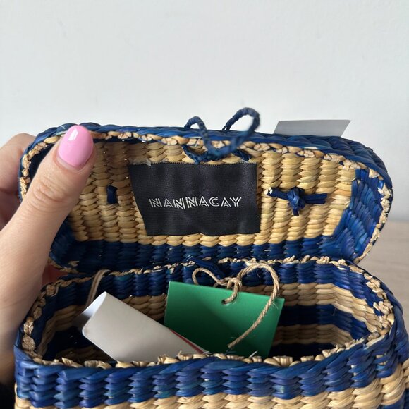 NWT Nannacay Baby Roge Striped Woven Raffia Tote Pompom-Embellished - Picture 6 of 13